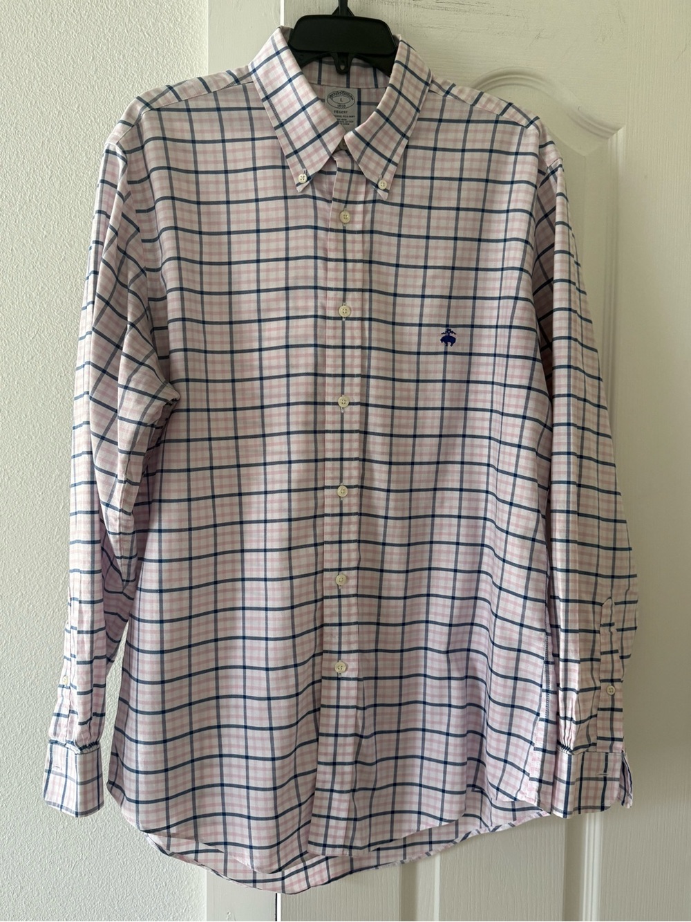 Brooks Brothers Regent Non-Iron Pink Blue Plaid Button Down Shirt Size L